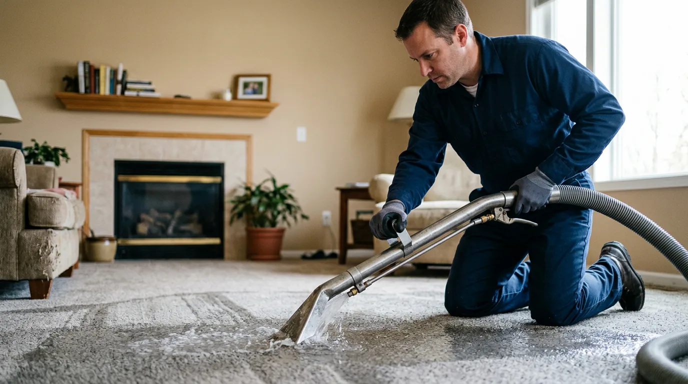 Water damage restoration technician working near Dyersville, IA